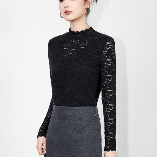 「高货wl」全新升级【铂金会员174/天猫229/差价55】(95055)洛诗琳法式半高领提花蕾丝上衣2025秋冬磨毛加绒打底衫女 商品图1