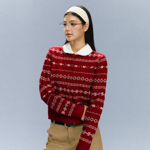 Ariseism 美式复古红色针织开衫毛衣女秋冬新款上衣 商品图2