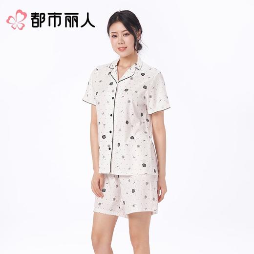 都市丽人女士睡衣单面无尘棉家居服短袖短裤套装LHC1B1 商品图3