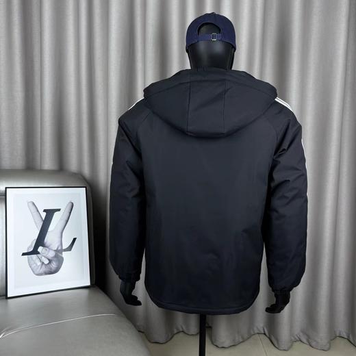 D111945三道杠连帽加厚棉服胸前刺绣logo字母长袖拉链夹克口袋外套 商品图3