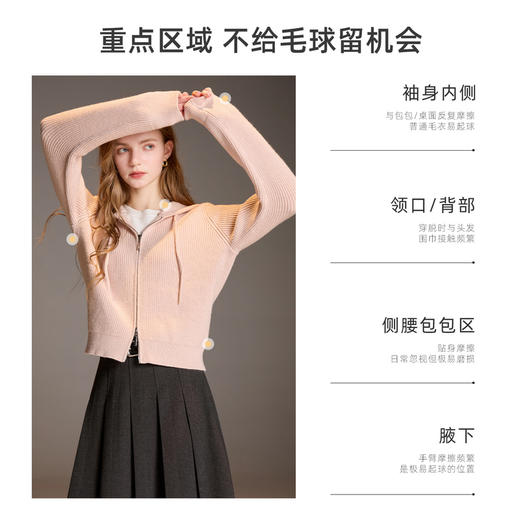 【抗起球】三彩2025冬季新款连帽拉链针织衫宽松开衫休闲M 商品图3