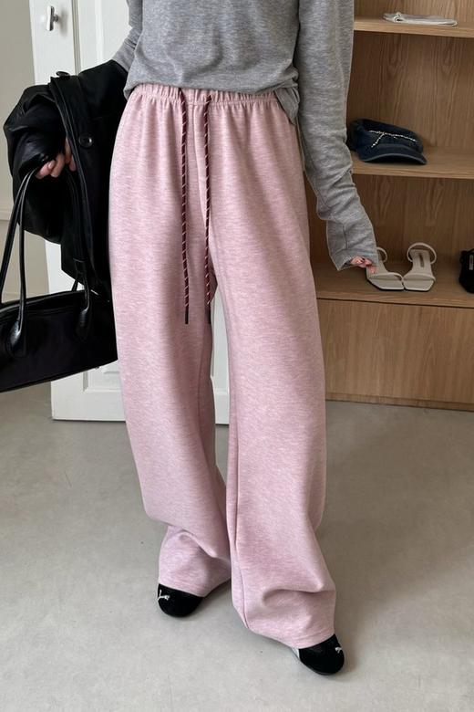 HAYES 薄绒粉色彩色抽绳宽松阔腿休闲长裤 21614 商品图0