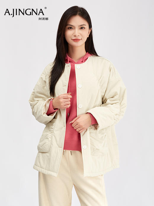 【弧形绗缝】阿菁娜冬季新款显瘦慵懒棉服弧形绗缝设计落肩宽松版型F30D215008 商品图1