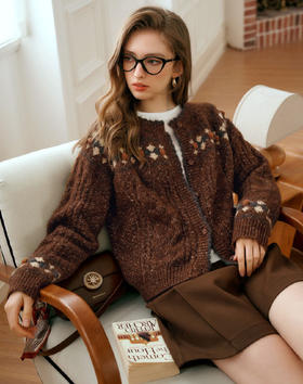 OLrain法式女秋2025新款慵懒风开襟毛衣棕咖色
