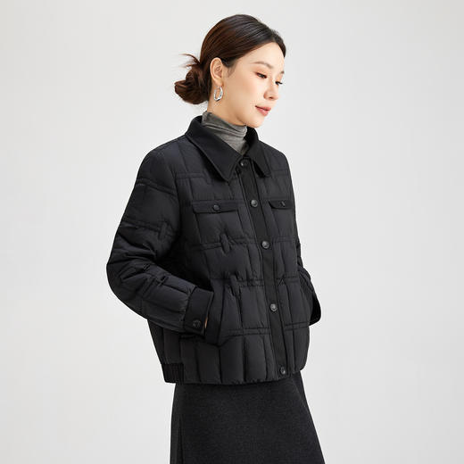 QS冬季新款羽绒服休闲翻领夹克款黑色日常气质通勤潮流外套女5055 商品图3