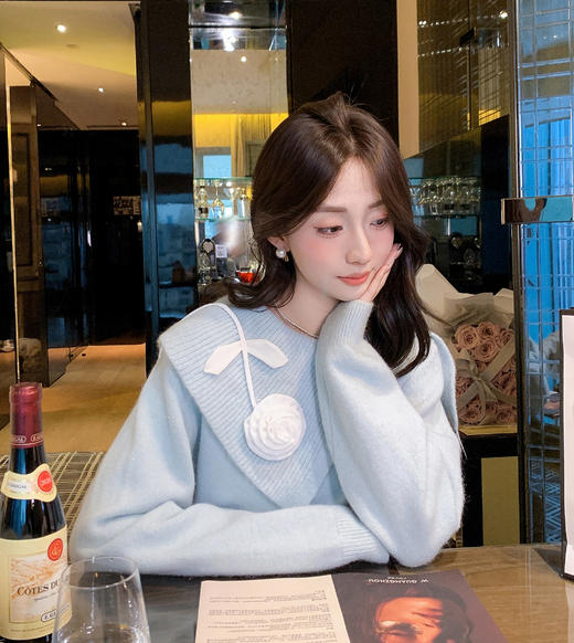 张心子【花蔓千金】秋冬厚实立体花朵翻领毛衣 U2511075 商品图14