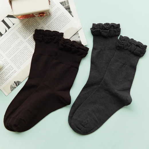 【2双装】女士超细羊毛泡泡口时尚袜中长筒袜子【6双6折 2522809】 商品图0