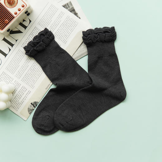 【2双装】女士超细羊毛泡泡口时尚袜中长筒袜子【6双6折 2522809】 商品图2