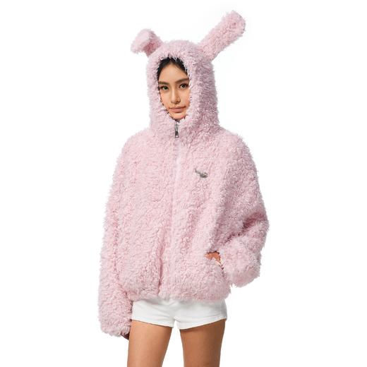 FDR 国潮美式兔耳毛绒连帽外套男女秋冬季加厚情侣装上衣棉衣卫衣 商品图1