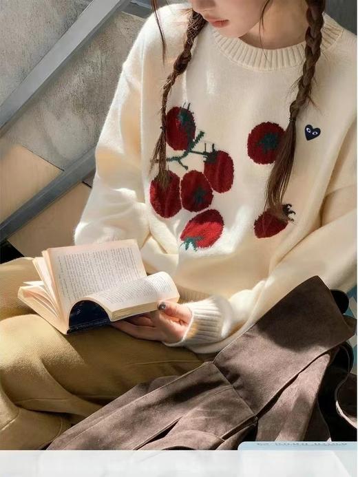 D112042冬日氛围感立体刺绣提花番茄图案圆领毛衣 商品图8