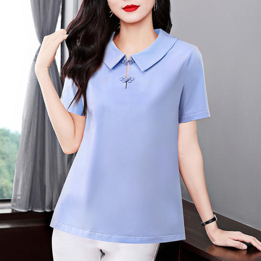 纯棉短袖女t恤2025夏季新款宽松大码女装妈妈半袖女士娃娃领上衣 商品图2