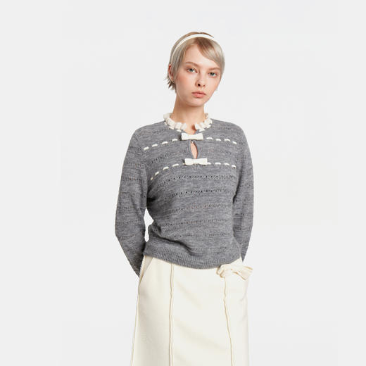 HERLIAN 2025冬季新品蝴蝶结装饰花边领针织衫女士 商品图2