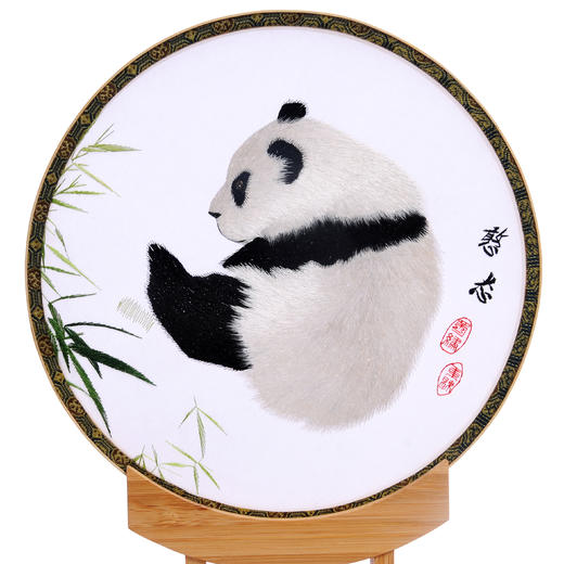 蜀锦双面绣新中式楠木座屏—憨态 商品图6