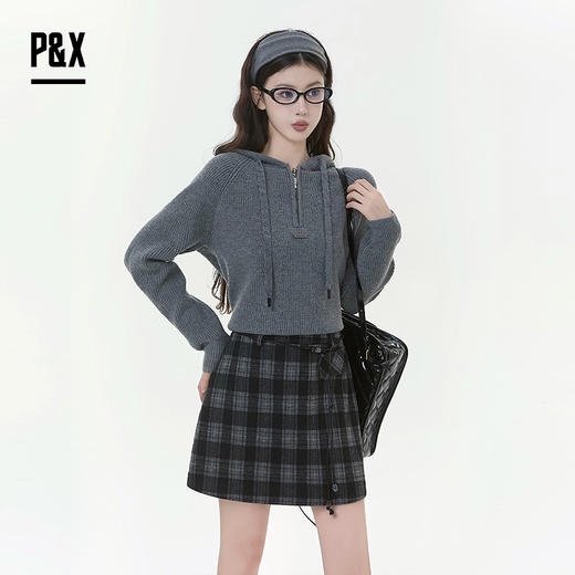 P&X设计师女装2025冬季A字包臀格纹百搭半身短裙825407090 格子 商品图1