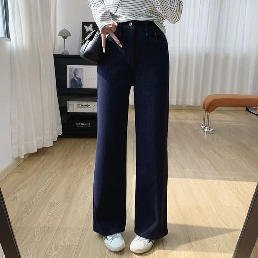 D112016巨显瘦四面弹高腰加绒牛仔裤女秋冬裤子宽松直筒阔腿裤 商品图8