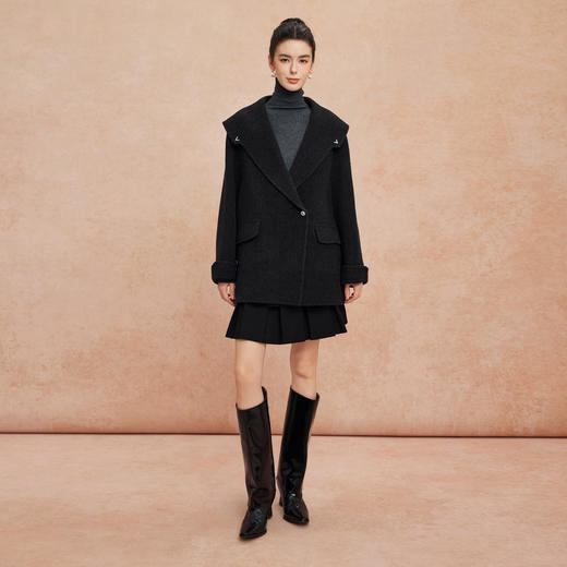 QH934斯尔丽25秋冬新品大翻领双面呢双色减龄含羊绒轻薄H型羊毛大衣 商品图11