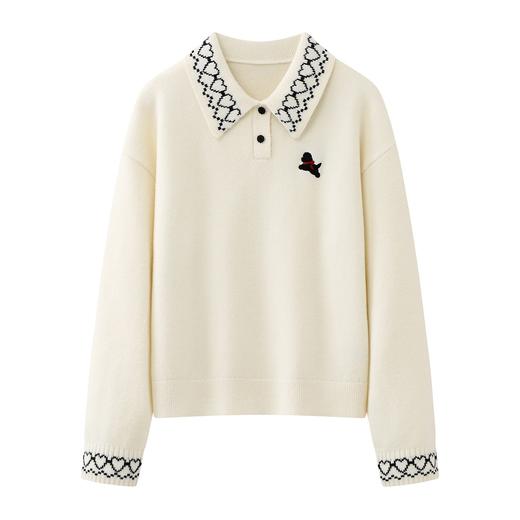 D112057杏色polo领刺绣毛衣女2025秋冬季新款气质软糯显瘦针织衫短款 商品图0