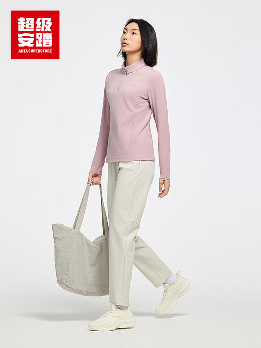 超级安踏加绒长袖运动T恤女士秋冬保暖甲壳盾修身立领套头衫162547401U 商品图3