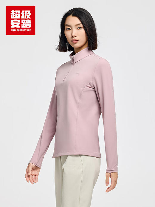 超级安踏加绒长袖运动T恤女士秋冬保暖甲壳盾修身立领套头衫162547401U 商品图0