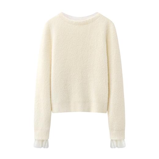 D112058蕾丝拼接温柔仿马海毛毛衣软糯针织衫25秋冬季新款女宽松上衣 商品图1