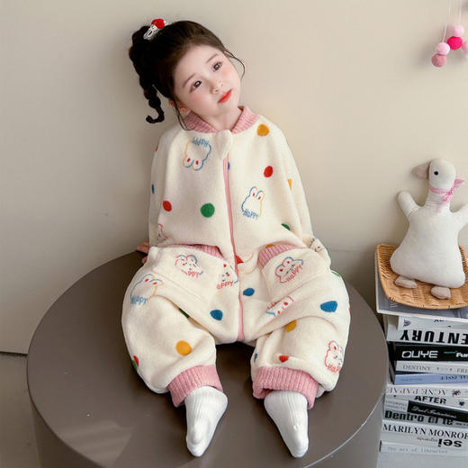 【甄选舒适亲肤面料❗️卡通印花俏皮可爱】女童连体睡衣秋冬法兰绒儿童珊瑚绒女孩防着凉冬季女宝宝连身睡袋。ja 商品图3