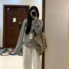 西遇假两件格子拼接毛衣外套女冬新款学院风圆领灰色针织开衫SS051855 商品缩略图0
