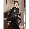 黑色丝绒国风新中式马甲长袖旗袍LSB4150 商品缩略图0