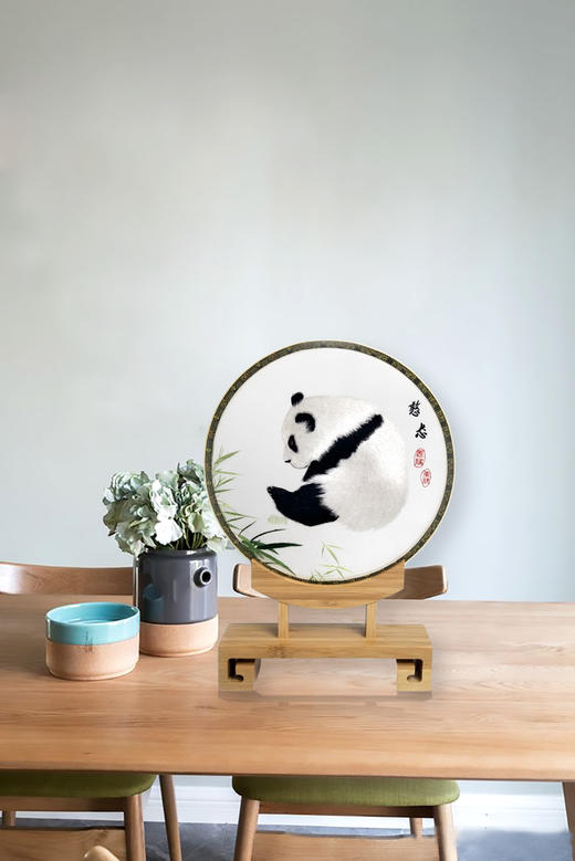 蜀锦双面绣新中式楠木座屏—憨态 商品图1