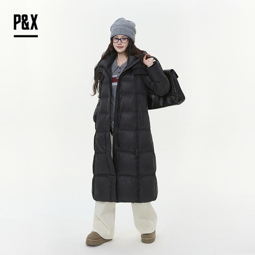 P&X设计师女装2025冬季加厚合体收腰长款羽绒服825424069 黑色 商品图2