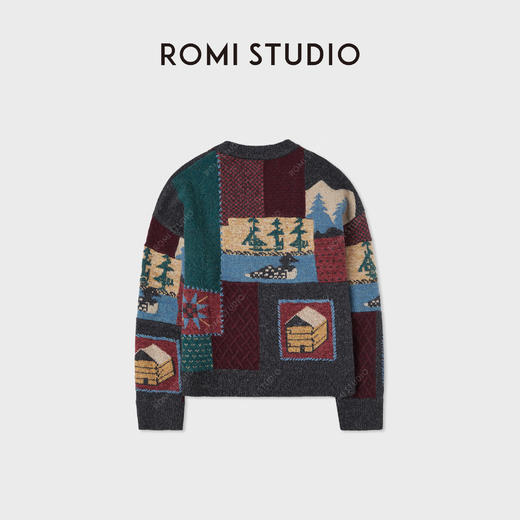 ROMI STUDIO”匠心针黹“绵羊毛复古提花手绣图案针织衫 RWCWST6243 商品图2
