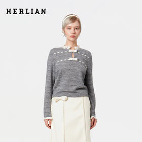 HERLIAN 2025冬季新品蝴蝶结装饰花边领针织衫女士