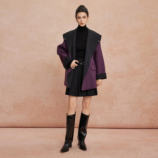 QH933斯尔丽2025秋冬新品大翻领双面呢时尚减龄含羊绒轻薄包容强大衣 商品图8