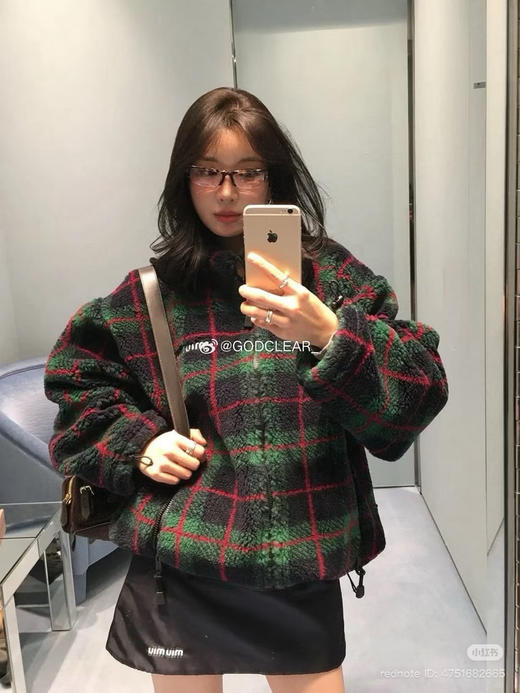 1120-2 月底发 独家圆正 白露同款 miu摇粒绒 拉链格子外套 我穿S宽松合适 商品图8