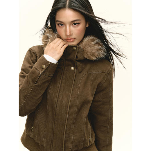 Ariseism 美式复古可拆卸毛领连帽加厚棉服秋冬新款保暖上衣 商品图1