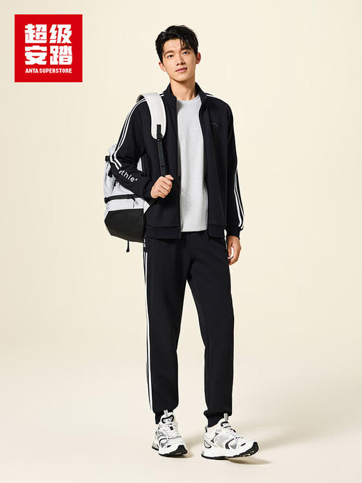 超级安踏运动外套男女同款秋季经典双条纹复古针织立领夹克上衣172538708U 商品图0