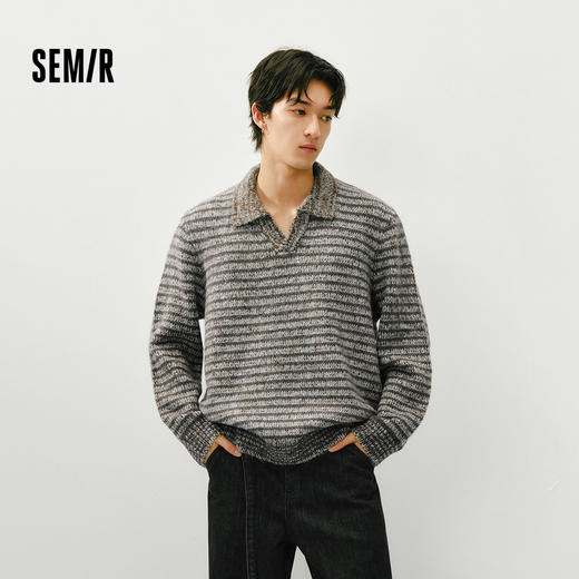 森马毛衫男冬季条纹POLO毛衣2025新款花纱复古提花情侣针织衫宽松 商品图1