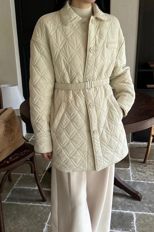 LNNNS 时尚菱格收腰夹棉中长款棉衣外套 21637 商品图0