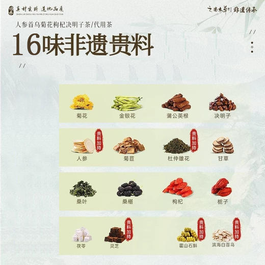 人参首乌菊花枸杞决明子茶 16味非遗四代传承八大工序制成 300g/盒（10克x30袋） 商品图2