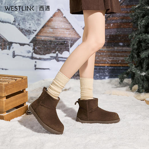 西遇勃肯雪地靴女新款冬季复古厚底外穿保暖加绒棉鞋圆头短靴V2457332 商品图3