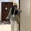 西遇假两件格子拼接毛衣外套女冬新款学院风圆领灰色针织开衫SS051855 商品缩略图2