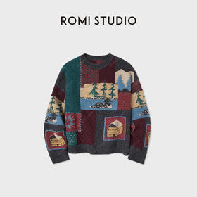 ROMI STUDIO”匠心针黹“绵羊毛复古提花手绣图案针织衫 RWCWST6243