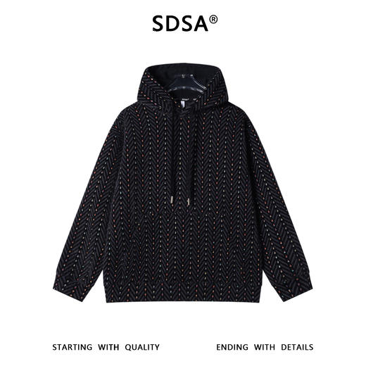 SDSA男士秋冬新款痞帅男装美式彩色竖纹提花连帽卫衣百搭复古上衣 商品图0