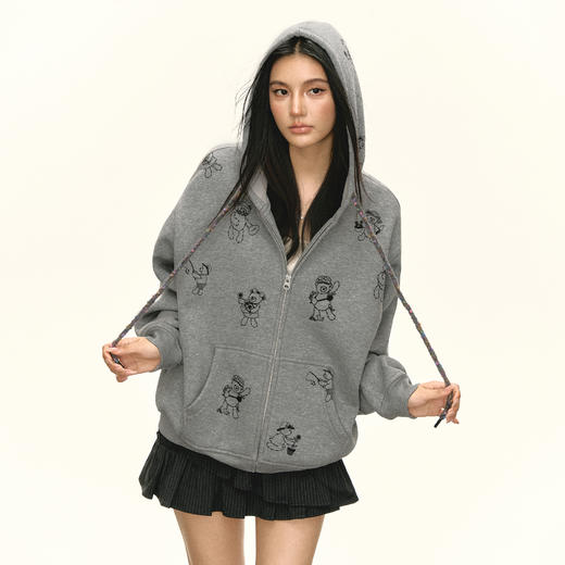 Ariseism 美式复古设计感加绒小熊大外套连帽卫衣女秋季新款 商品图2