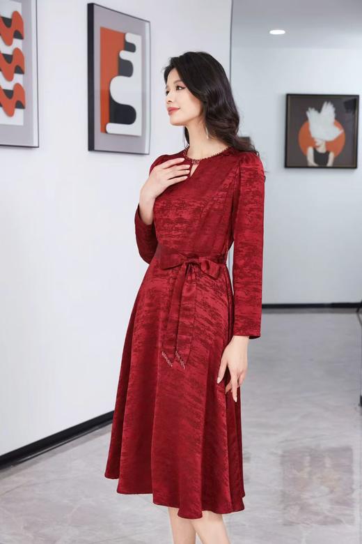 SZ3S99_顺圣色_连衣裙_秋季_圆领小V镂空长袖系带收腰提花_高级女装_BERNIEELEN 伯妮斯茵 商品图3