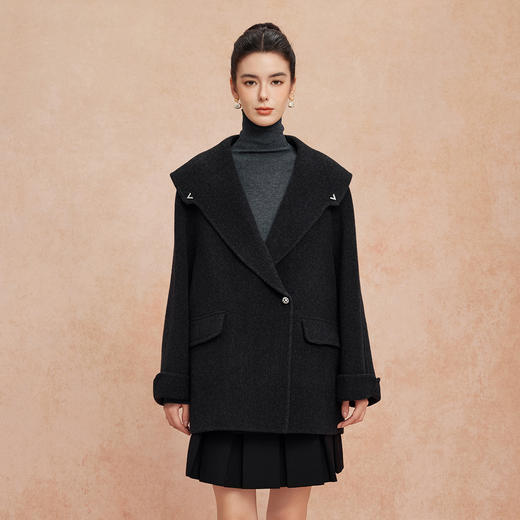 QH934斯尔丽25秋冬新品大翻领双面呢双色减龄含羊绒轻薄H型羊毛大衣 商品图8