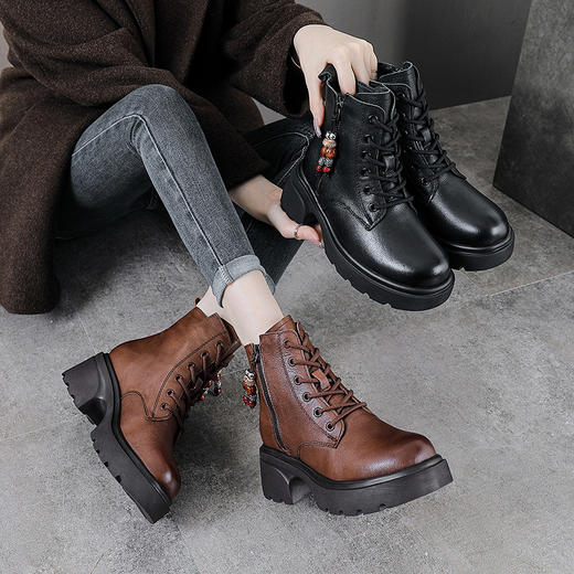 YR 2938真皮厚底复古马丁靴民族风高跟棉靴短靴 商品图0