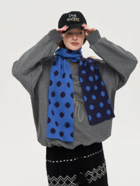 local tag/lt25awk55/湖蓝波点 温暖针织含羊毛好搭围巾