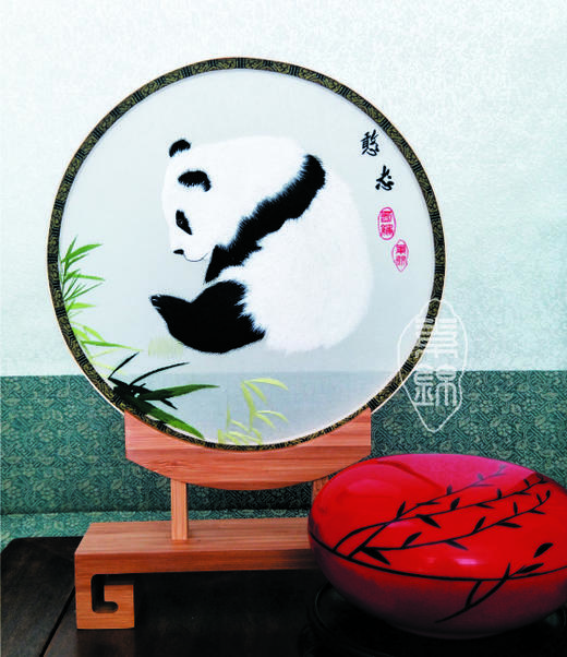 蜀锦双面绣新中式楠木座屏—憨态 商品图2