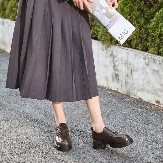 西遇英伦小皮鞋女新款学院风玛丽珍深口单鞋厚底乐福鞋D0046352 商品图6