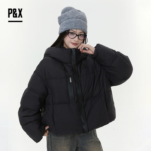 P&X设计师女装2025冬季时尚简约连帽短款羽绒服825424176 黑色 商品图0